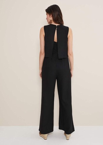 Phase Eight Aubrey Linen Wide Leg Jumpsuit Black USA | 7126390-JS